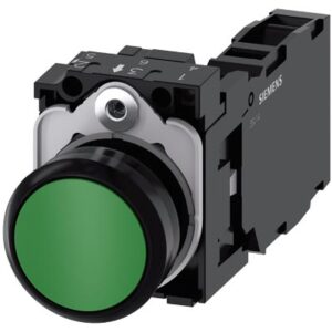 SIRIUS ACT complete unit pushbutton, plastic, unlighted, flat button, momentary, green, screw terminal, 1NO+1NC